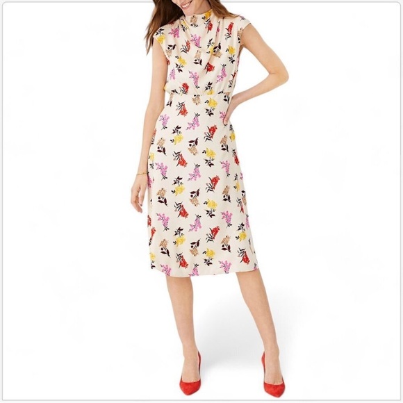 Ann Taylor NWT Ivory Floral Print Silky Mini Dress Size 2 - Picture 6 of 15